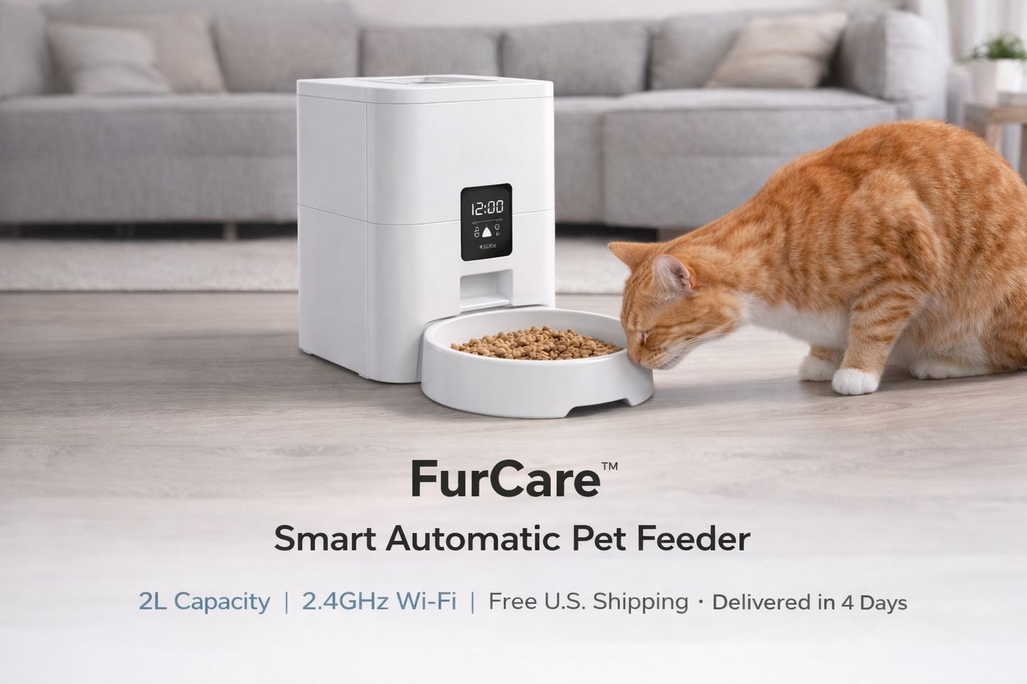 FurCare™ Smart Pet Feeder (2.4GHz Wi-Fi) — App Control + Scheduled Meals
